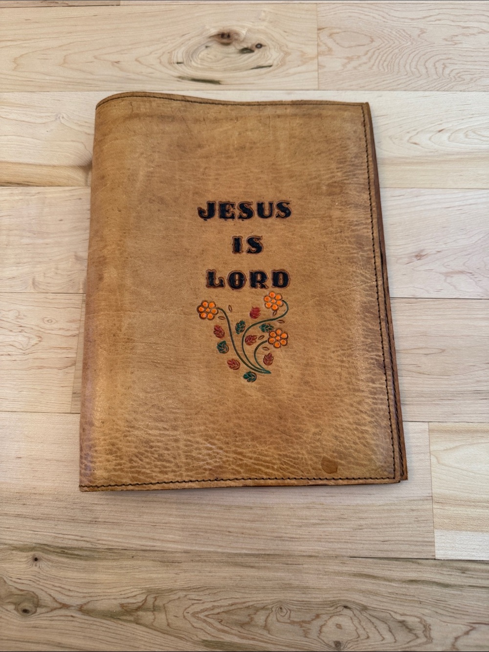 Handmade leather Bible cover Jesus is Lord-Flowers-Boho-Vintage